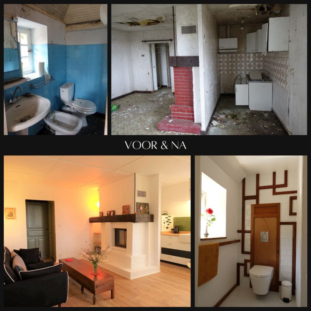 voor en na foto's van accommodaties voor teken- en schilder vakanties